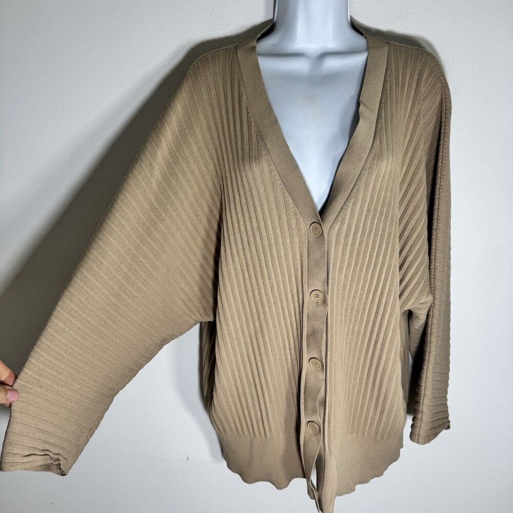 COS Cardigan Sweater Tan Loose Fit Ribbed Dolman Sleeve Minimalist Women Large